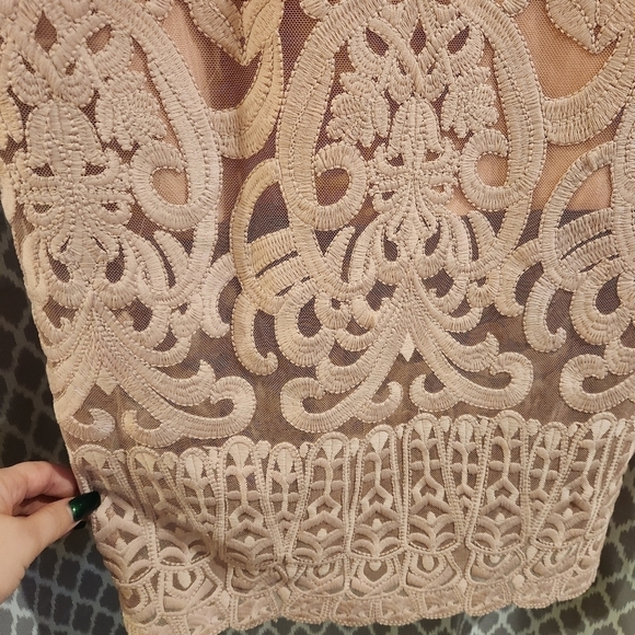 Bardot S 6 Gia Lace Pencil Midi Dress Spaghetti Strap Latte Pink Embroidered - Picture 6 of 12